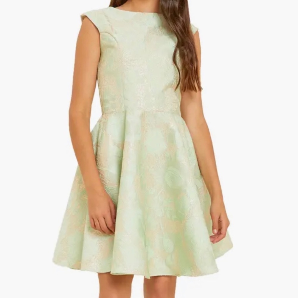 Un Deux Trois Boat Neck Dress Mint/Gold Like New- NOW $59